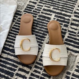 Chloe C Mule Sandals, White Croc Effect